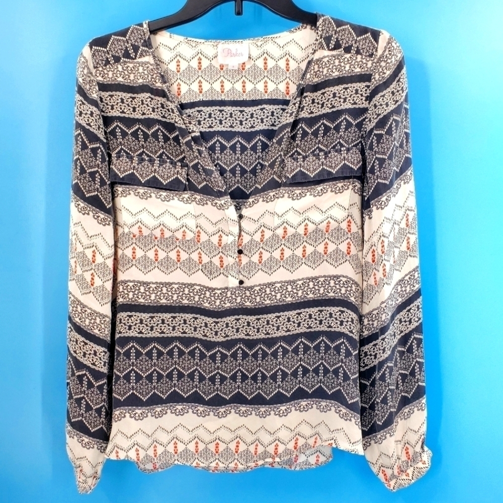 Parker 100% silk striped top Small